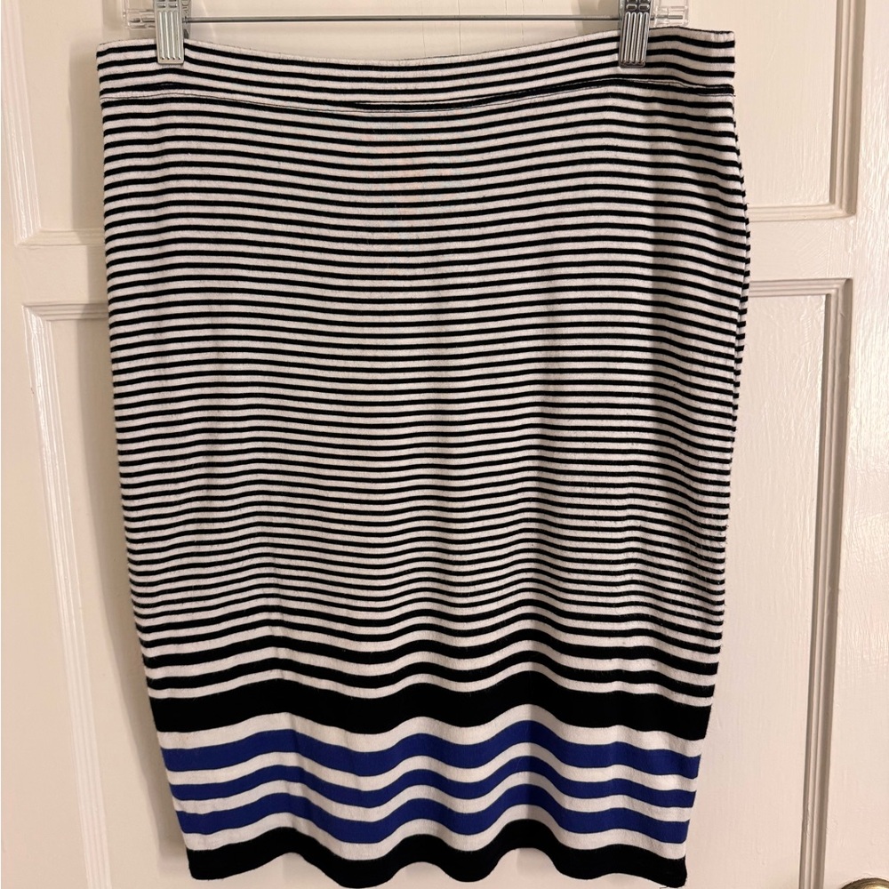 Max Studio Black and Blue Striped Pencil Skirt